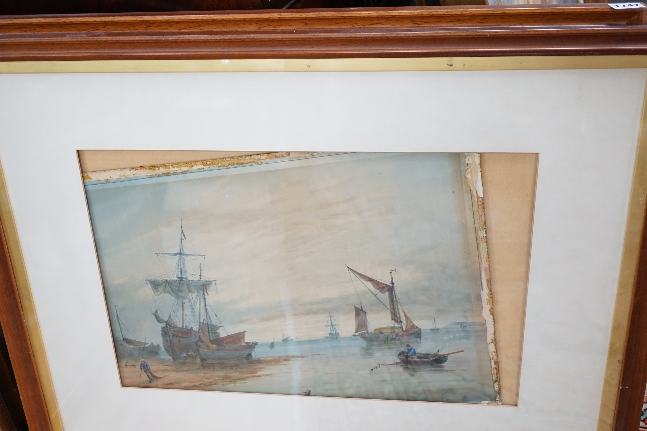19th century School, pair of watercolours, 'Whitby at low tide', 33 x 47cm. Condition - fair, each loose within the frames